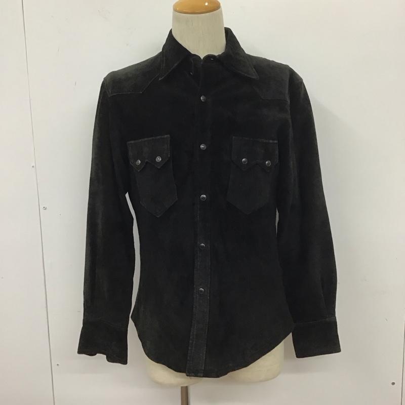 ヒューストン HOUSTON シャツ、ブラウス 長袖 レザーシャツ 豚革 M 無地 黒 / ブラック /  メンズ USED 古着 中古 10111195