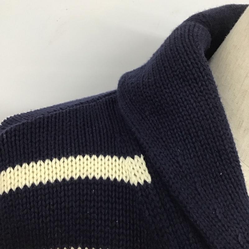 エディーバウアー Eddie Bauer ニット、セーター 長袖 長袖ニット 長袖カットソー リブニット セーター カラーネック M ボーダー柄 白 / ホワイト / X 紺 / ネイビー /  メンズ USED 古着 中古 10111133