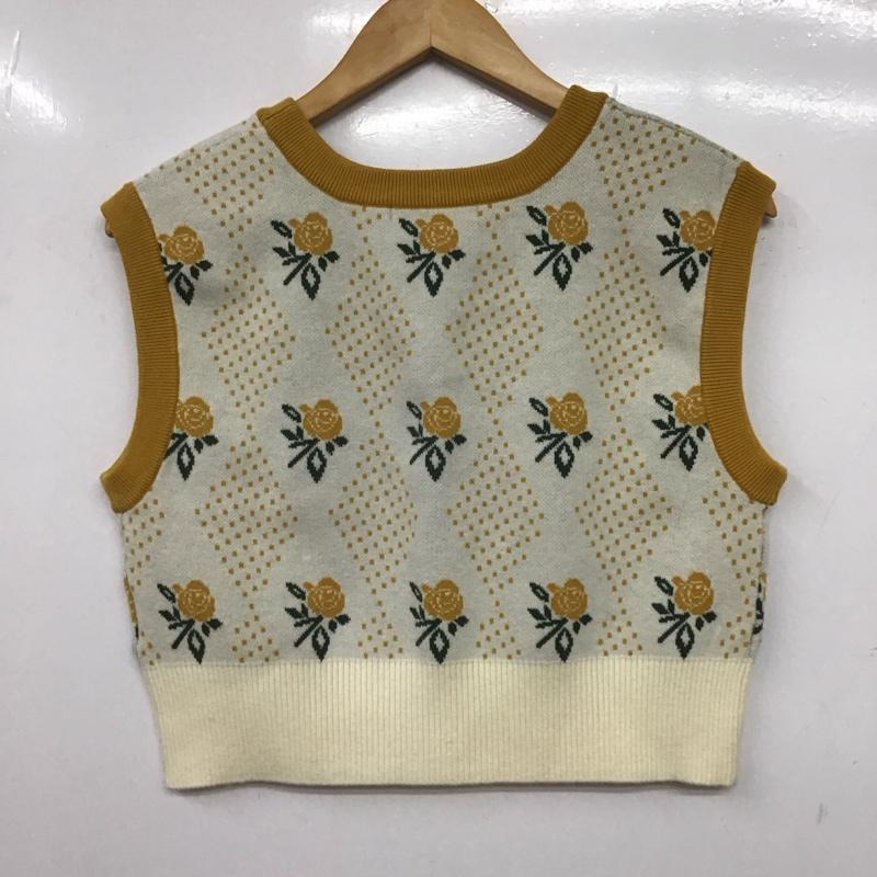 ダブルクローゼット w closet ベスト ベスト 332427 ニットベスト プルオーバー 花柄 黄 / イエロー / X オフホワイト / オフホワイト /  レディース USED 古着 中古 10146411