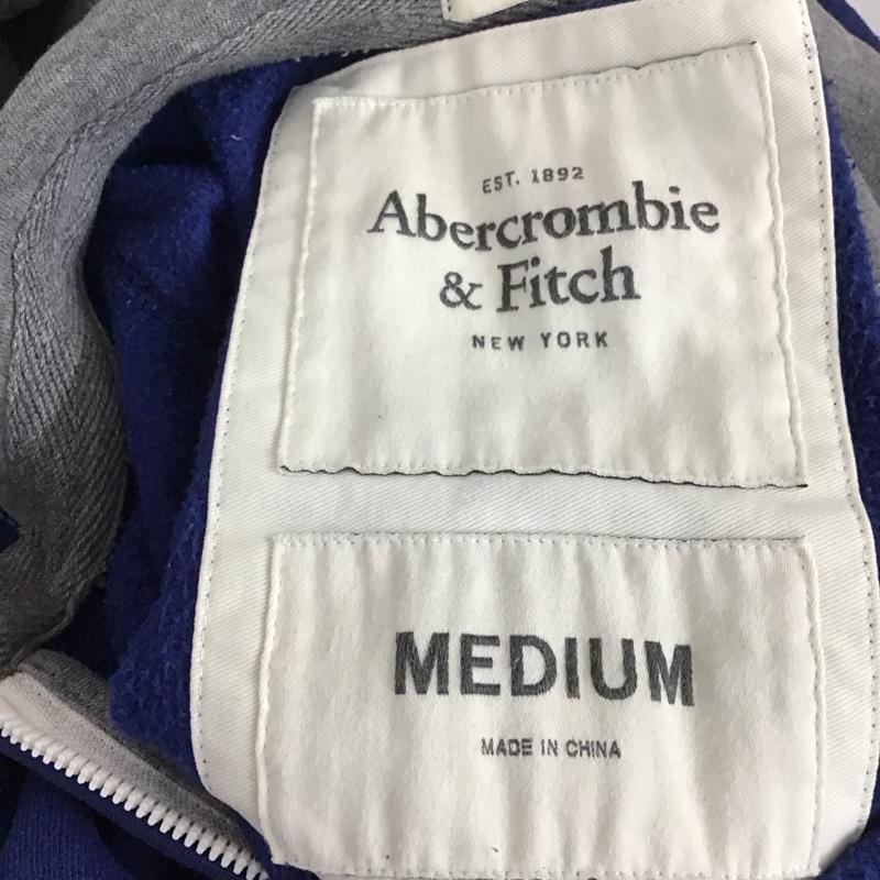 アバクロンビーアンドフィッチ ABERCROMBIE&FITCH パーカー 長袖 長袖パーカー フード付きパーカー プリントスウェット ジップアップパーカー M ロゴ、文字 青 / ブルー /  メンズ USED 古着 中古 10113768