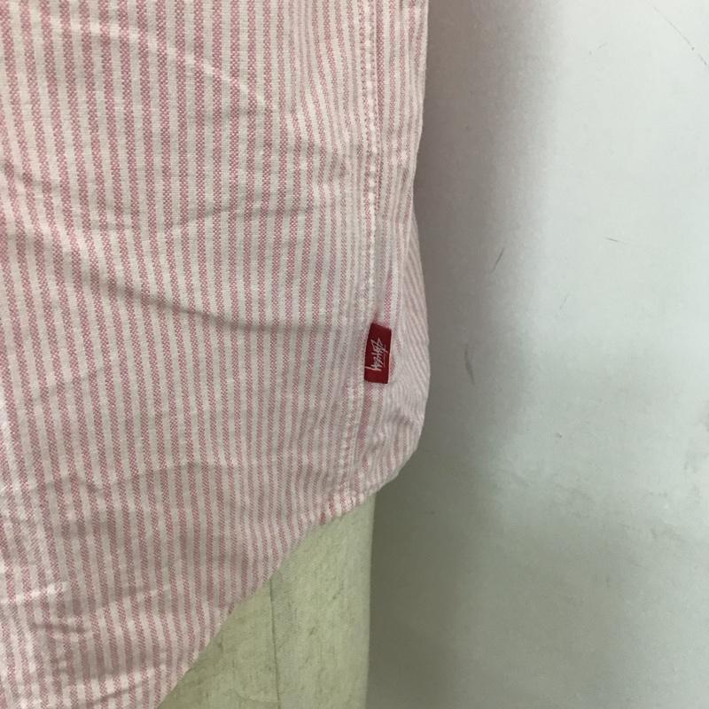 ステューシー STUSSY シャツ、ブラウス 半袖 半袖シャツ ストライプシャツ ボタンダウンシャツ M ストライプ 白 / ホワイト / X 桃 / ピンク /  メンズ USED 古着 中古 10112089