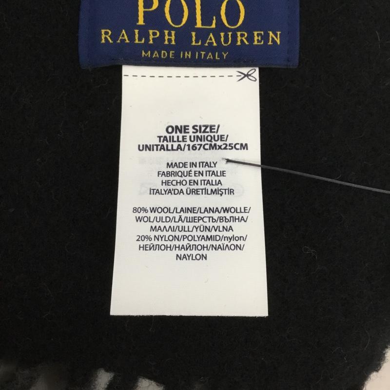 ポロラルフローレン POLO RALPH LAUREN マフラー マフラー フリンジ チェック イタリア製 ワンポイント 黒 / ブラック / X 灰 / グレー /  メンズ USED 古着 中古 10133820