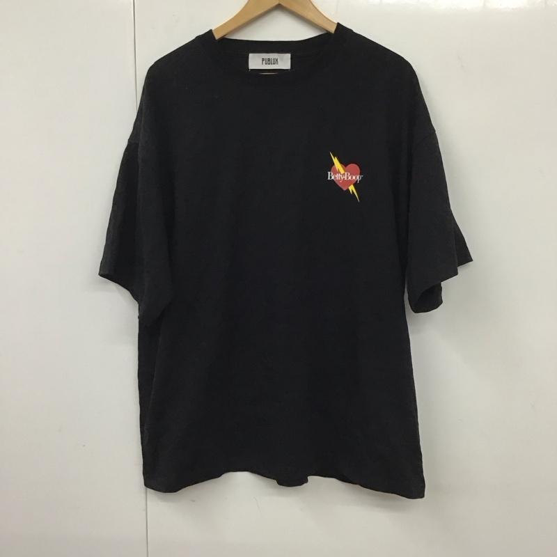 パブリュクス PUBLUX Tシャツ 半袖 半袖カットソー プリントTシャツ クルーネックカットソー XL ロゴ、文字 黒 / ブラック /  メンズ USED 古着 中古 10131613