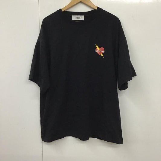パブリュクス PUBLUX Tシャツ 半袖 半袖カットソー プリントTシャツ クルーネックカットソー XL ロゴ、文字 黒 / ブラック /  メンズ USED 古着 中古 10131613