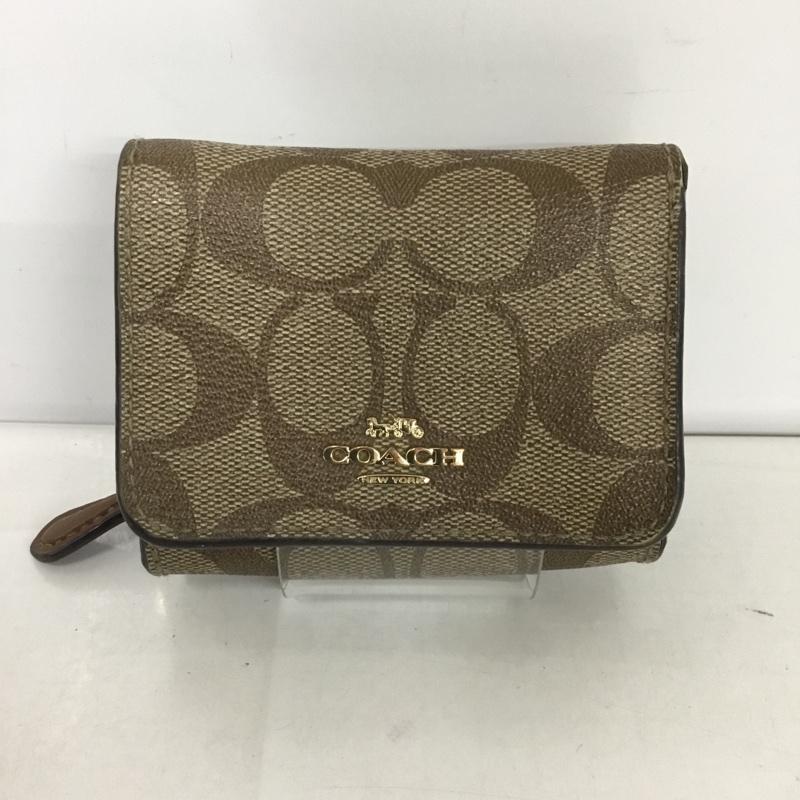 コーチ COACH 財布 コンパクト財布 三つ折り シグネチャー 総柄 ベージュ / ベージュ /  レディース USED 古着 中古 10125199