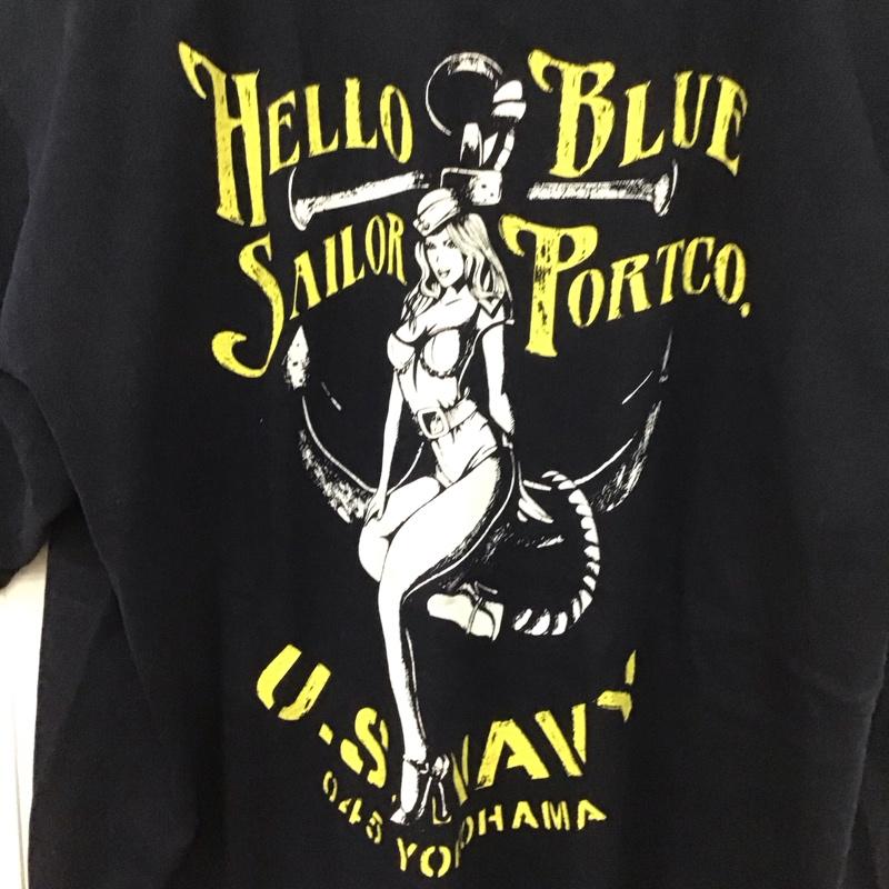 ブルーポート BLUE PORT Tシャツ 半袖 半袖カットソー プリントTシャツ クルーネックカットソー XL プリント 紺 / ネイビー /  メンズ USED 古着 中古 10131011