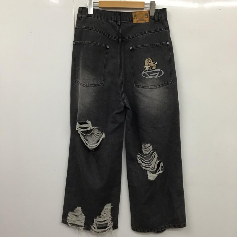 ガルフィー GALFY パンツ デニム、ジーンズ デニムパンツ ストレートパンツ ワイドパンツ ダメージ加工パンツ ロゴ、文字 黒 / ブラック /  メンズ USED 古着 中古 10119276