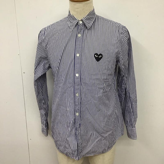 プレイコムデギャルソン PLAY COMME des GARCONS シャツ、ブラウス 長袖 長袖シャツ カラーシャツ 長袖カットソー ストライプシャツ S ロゴ、文字 白 / ホワイト / X 青 / ブルー /  メンズ USED 古着 中古 10114659