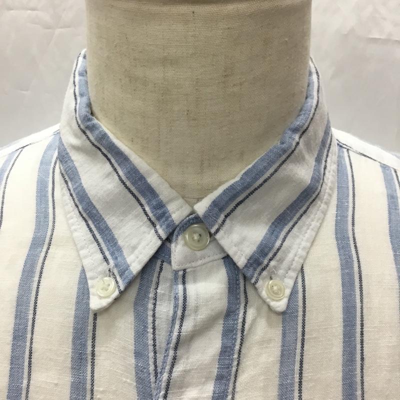アバクロンビーアンドフィッチ ABERCROMBIE&FITCH シャツ、ブラウス 半袖 ボタンダウン リネン M ストライプ 白 / ホワイト / X 青 / ブルー /  メンズ USED 古着 中古 10112386