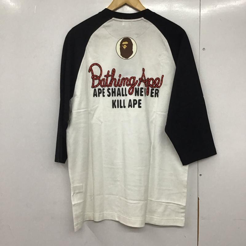 ベイプ BAPE カットソー 長袖 長袖カットソー プリントカットソー クルーネック ラグラン L プリント 白 / ホワイト / X 黒 / ブラック /  メンズ USED 古着 中古 10141230