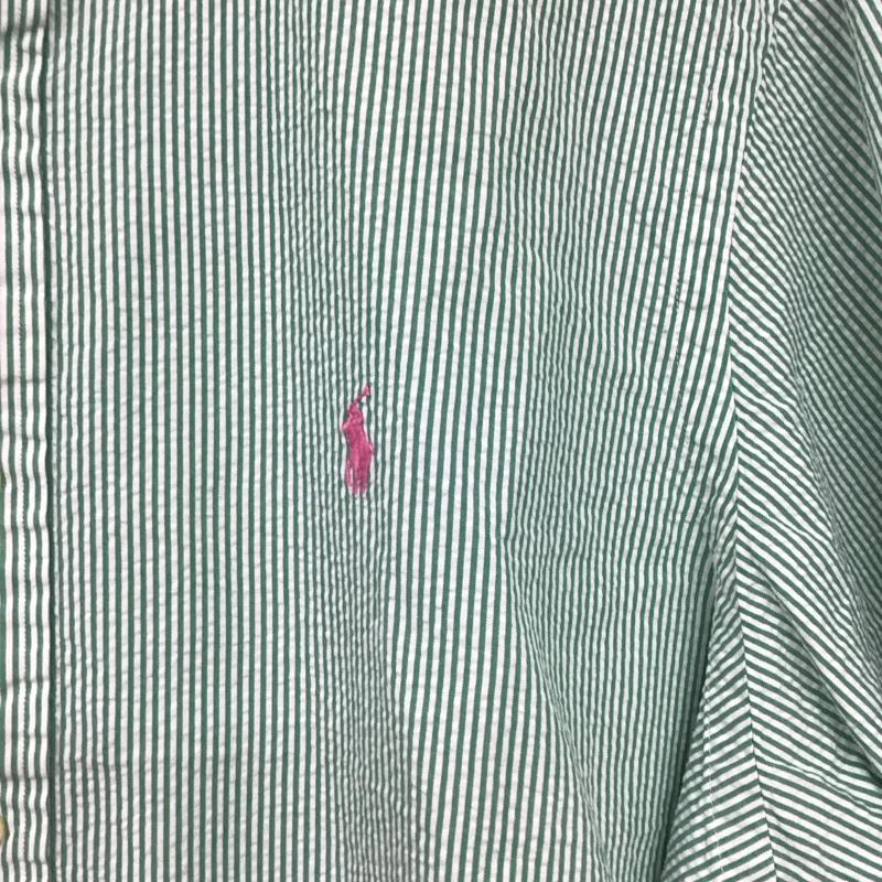 ラルフローレン RALPHLAUREN シャツ、ブラウス 半袖 半袖シャツ チェックシャツ ボタンダウンシャツ L ボーダー柄 白 / ホワイト / X 薄緑 / ライトグリーン /  メンズ USED 古着 中古 10148139