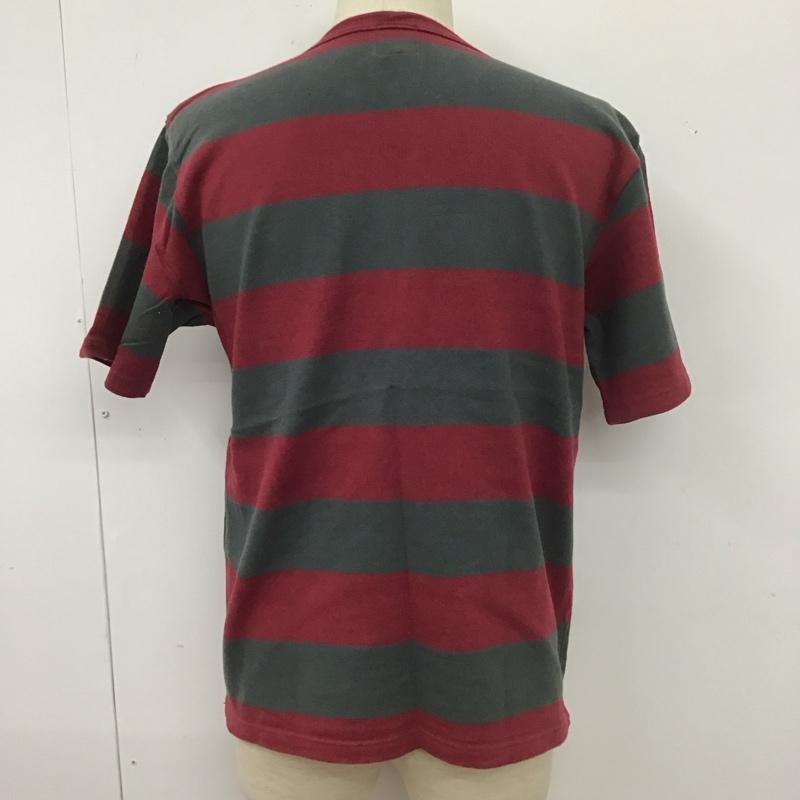 イーブルアクト EVILACT Tシャツ 半袖 胸ポケット クルーネック L ボーダー柄 ボルドー / ボルドー / X ダークグレー / ダークグレー /  メンズ USED 古着 中古 10111198