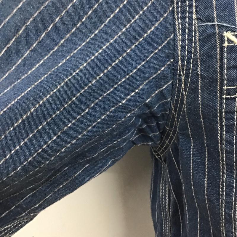 ナッカード KNACKERED シャツ、ブラウス 長袖 40117 バックプリント ロゴ ワークシャツ M ストライプ 紺 / ネイビー /  メンズ USED 古着 中古 10107041