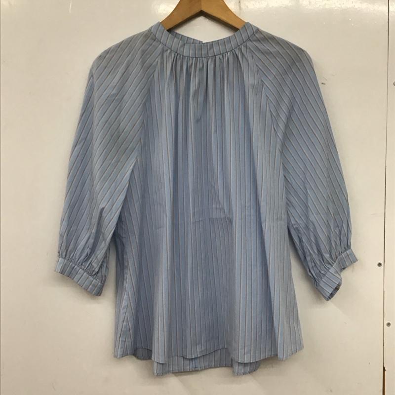 ユナイテッドアローズグリーンレーベルリラクシング UNITED ARROWS green label relaxing シャツ、ブラウス 長袖 3511-199-1268 CS コットン /N ブロード スタンド ギャザー ブラウス ストライプ 水色 / ライトブルー /  レディース USED 古着 中古 10136483