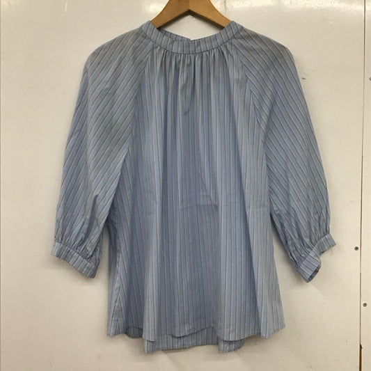 ユナイテッドアローズグリーンレーベルリラクシング UNITED ARROWS green label relaxing シャツ、ブラウス 長袖 3511-199-1268 CS コットン /N ブロード スタンド ギャザー ブラウス ストライプ 水色 / ライトブルー /  レディース USED 古着 中古 10136483