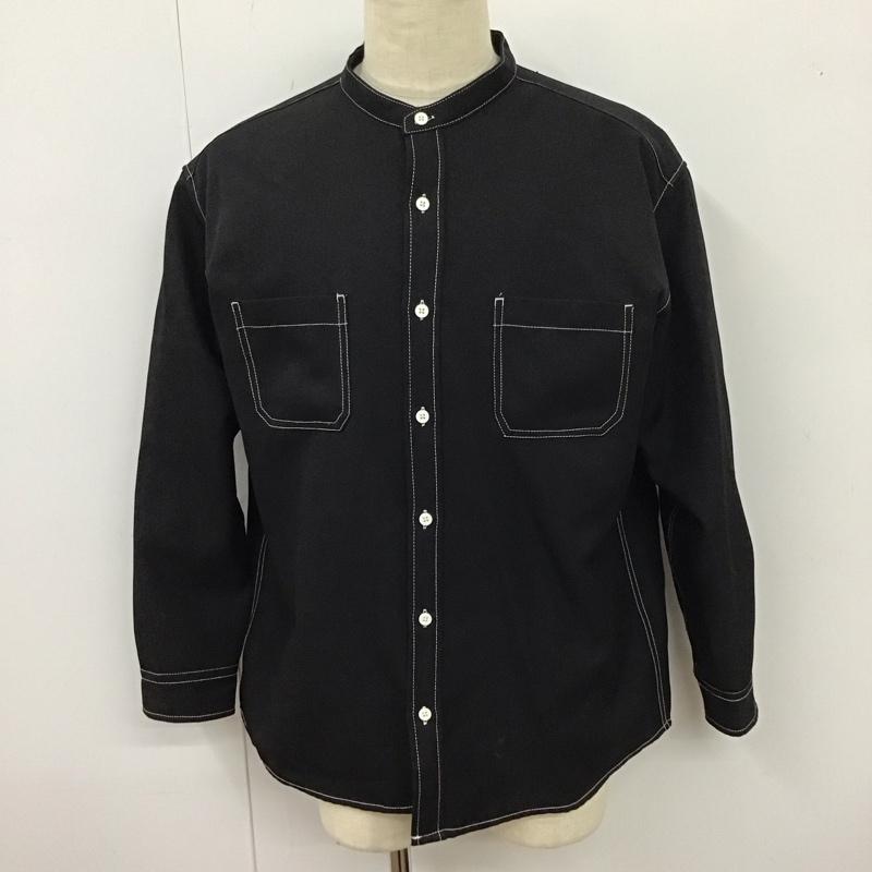 センスオブプレイス SENSEOFPLACE シャツ、ブラウス 長袖 aa04-13a001 バンドカラーステッチアウトシャツ 長袖シャツ ノーカラーシャツ L 無地 黒 / ブラック /  メンズ USED 古着 中古 10114498