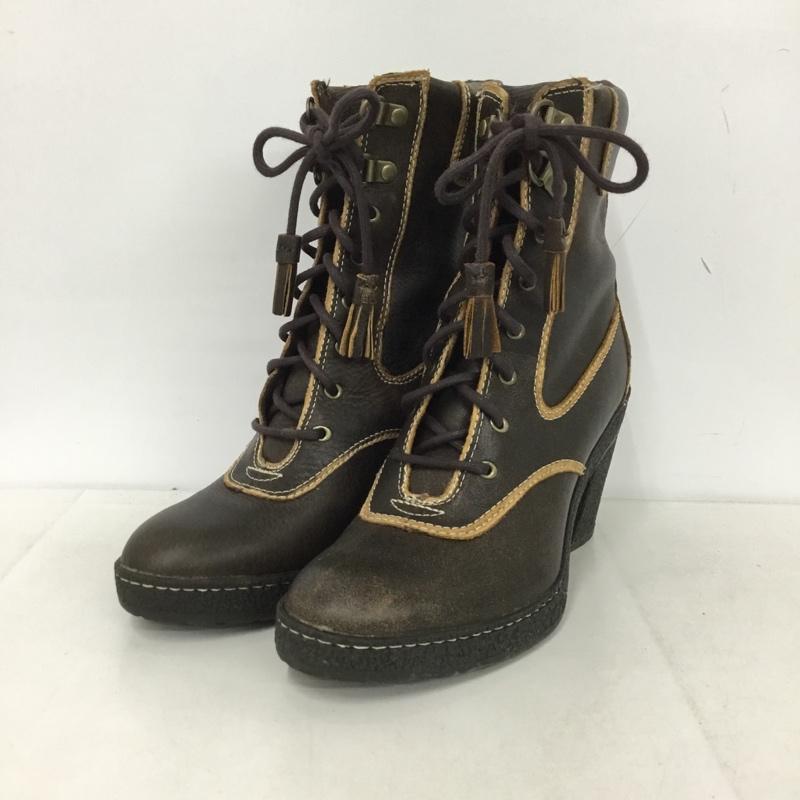 ティンバーランド Timberland ブーツ ショートブーツ 63644 レースアップ ヒール レザー 5.5M ワンポイント ダークブラウン / ダークブラウン /  レディース USED 古着 中古 10145619
