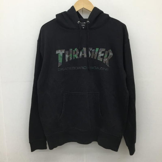 スラッシャー THRASHER パーカー 長袖 L ロゴ、文字 X カモフラージュ柄・迷彩 黒 / ブラック /  メンズ USED 古着 中古 10136076