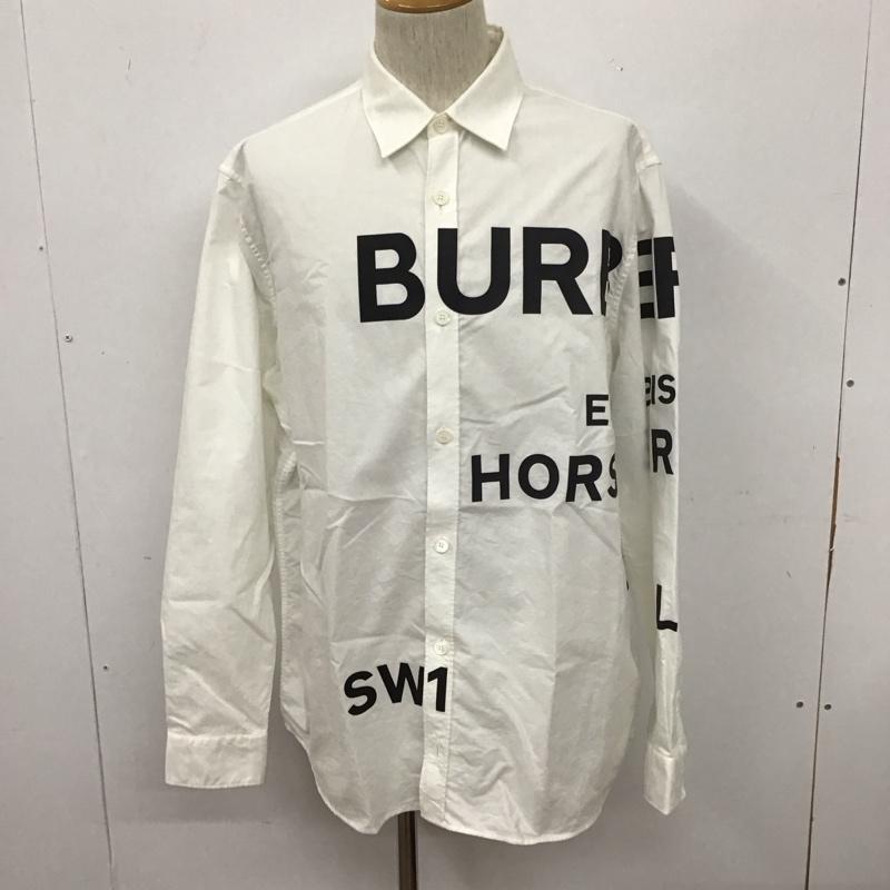 バーバリーロンドン Burberry London シャツ、ブラウス 長袖 長袖シャツ カジュアルシャツ カラーシャツ プリントシャツ L ロゴ、文字 白 / ホワイト /  メンズ USED 古着 中古 10111094