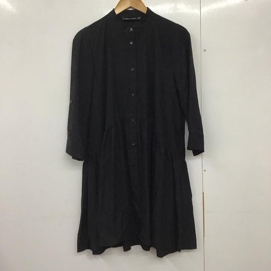 ザラ ZARA ワンピース ひざ丈スカート 4437 273 800 バンドカラー 袖ロールアップ シャツワンピース M 無地 黒 / ブラック /  レディース USED 古着 中古 10142148