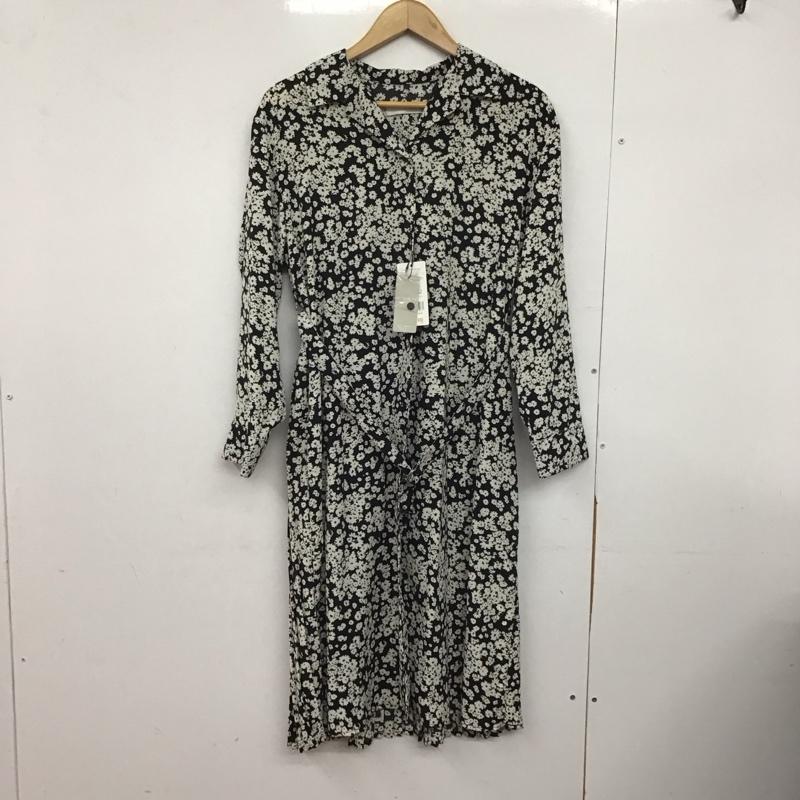 セシルマクビー CECIL McBEE ワンピース ロングスカート 長袖シャツロングワンピース 前開 フレアスカート FREE プリント 白 / ホワイト / X 黒 / ブラック /  レディース USED 古着 中古 10147110