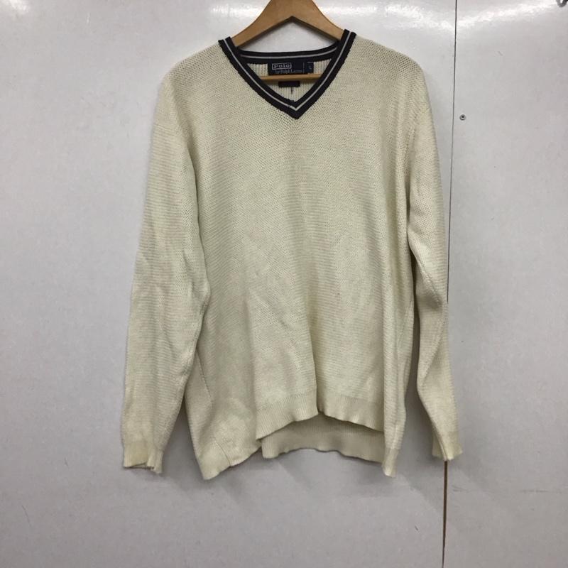 ポロバイラルフローレン Polo by RALPH LAUREN ニット、セーター 長袖 長袖ニットカットソー Vネック セーター L 無地 白 / ホワイト /  メンズ USED 古着 中古 10141642