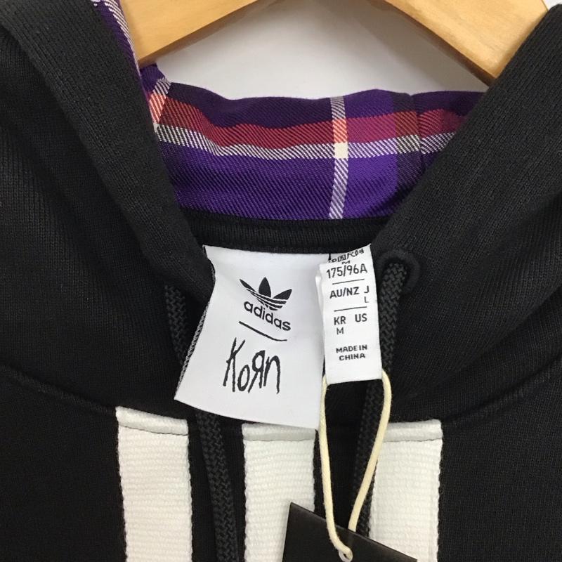 アディダス adidas パーカー 長袖 jg1337 コーンフーディ 長袖パーカー プルオーバー Korn L ロゴ、文字 黒 / ブラック /  メンズ USED 古着 中古 10130699