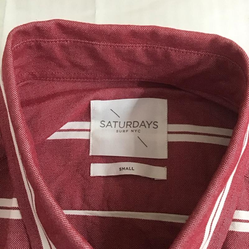サタデーズサーフニューヨークシティー SATURDAYS SURF NYC シャツ、ブラウス 半袖 ボタンダウン 胸ポケット S ボーダー柄 えんじ / ワインレッド / X 白 / ホワイト /  メンズ USED 古着 中古 10113085