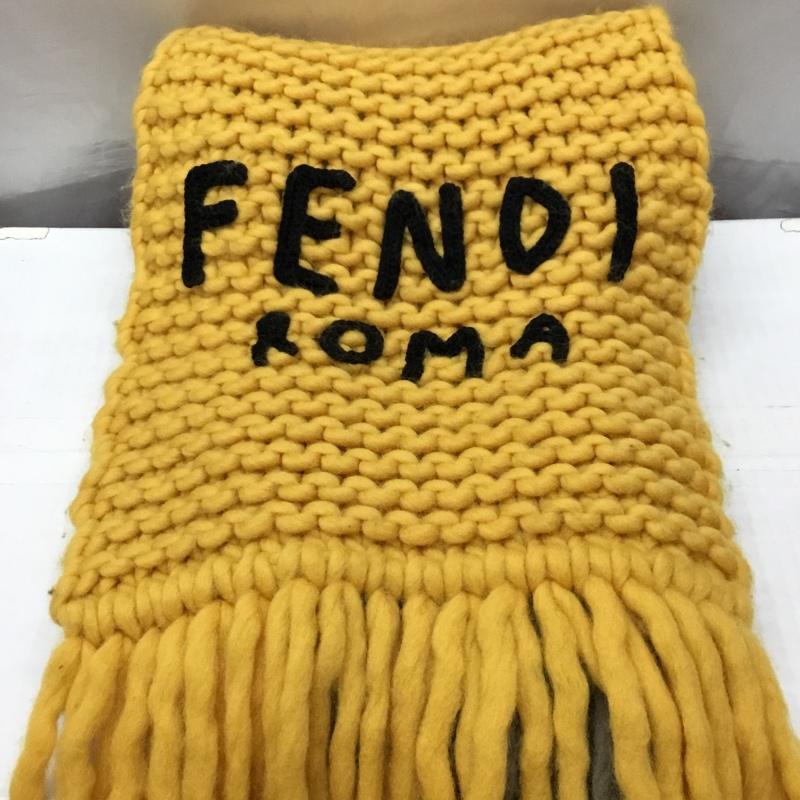 フェンディ FENDI マフラー マフラー FXS124 ニット 箱有 フリンジ ロゴ、文字 灰 / グレー / X 黄 / イエロー /  メンズ USED 古着 中古 10117611