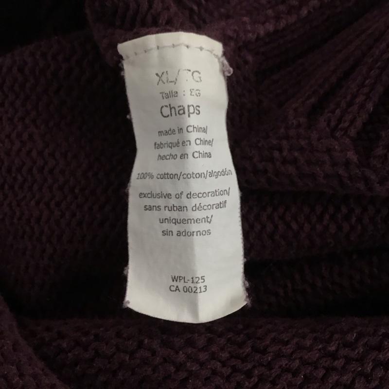 チャップス CHAPS ニット、セーター 長袖 長袖ニットカットソー クルーネック セーター XL ロゴ、文字 えんじ / ワインレッド /  メンズ USED 古着 中古 10143151