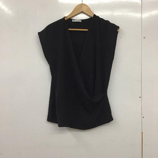 ザラ ZARA カットソー 半袖 0264/170/800 FLOWY WRAP TOP S 無地 黒 / ブラック /  レディース USED 古着 中古 10133648