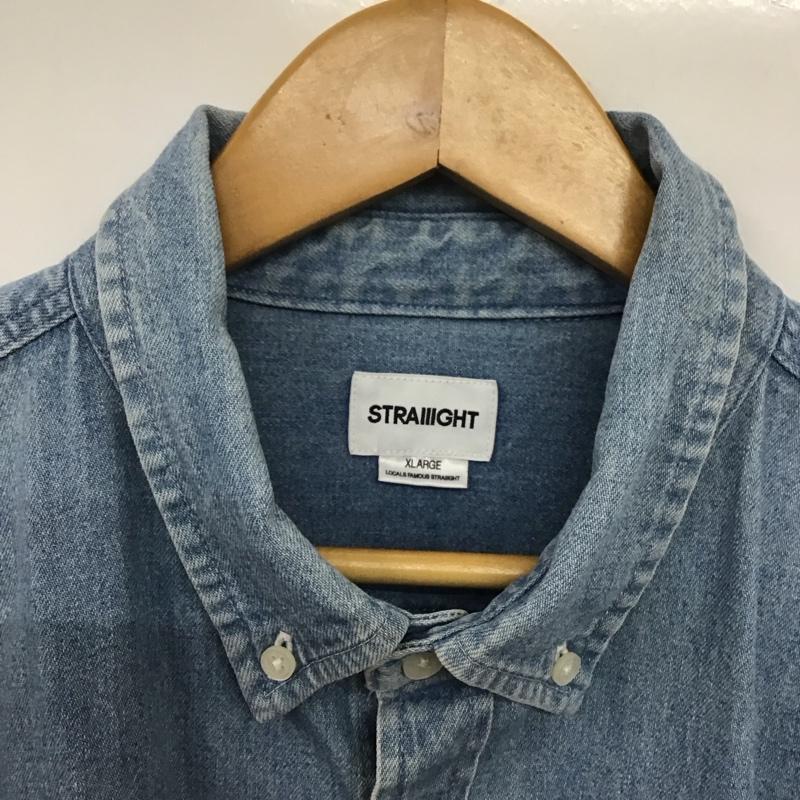ストレイト STRAIIIGHT シャツ、ブラウス 長袖 長袖シャツ デニムシャツ カラーシャツ ボタンダウンシャツ XL ロゴ、文字 インディゴ / インディゴ /  メンズ USED 古着 中古 10142974