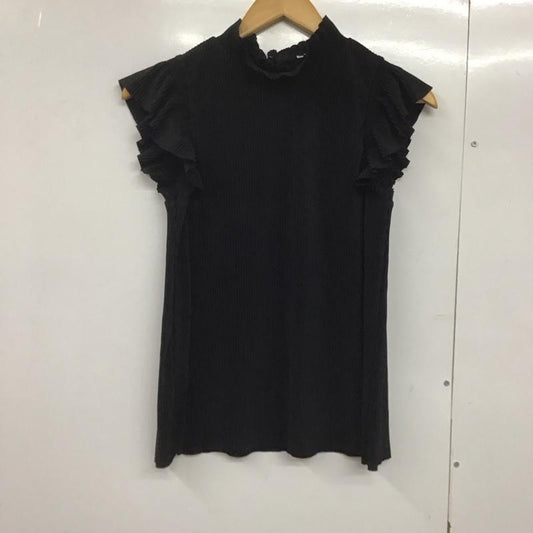 ザラ ZARA カットソー 半袖 ノースリーブカットソー プルオーバーシャツ フリル S 無地 黒 / ブラック /  レディース USED 古着 中古 10144207