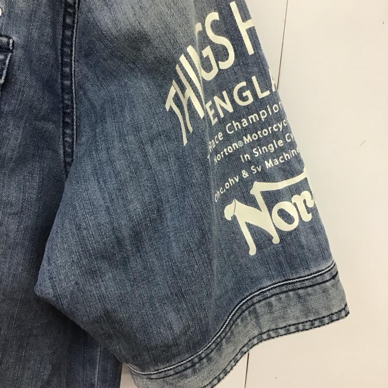 ノートン Norton シャツ、ブラウス 半袖 半袖シャツ デニムシャツ カジュアルシャツ XXL ロゴ、文字 インディゴ / インディゴ /  メンズ USED 古着 中古 10149519