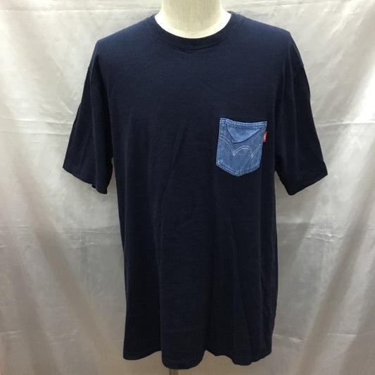 エドウィン EDWIN Tシャツ 半袖 クルーネック 胸ポケット XL ロゴ、文字 紺 / ネイビー /  メンズ USED 古着 中古 10115537