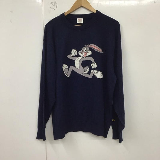 ジーユー GU ニット、セーター 長袖 351-346127 長袖ニット セーター クルーネック XL プリント 紺 / ネイビー /  メンズ USED 古着 中古 10129521