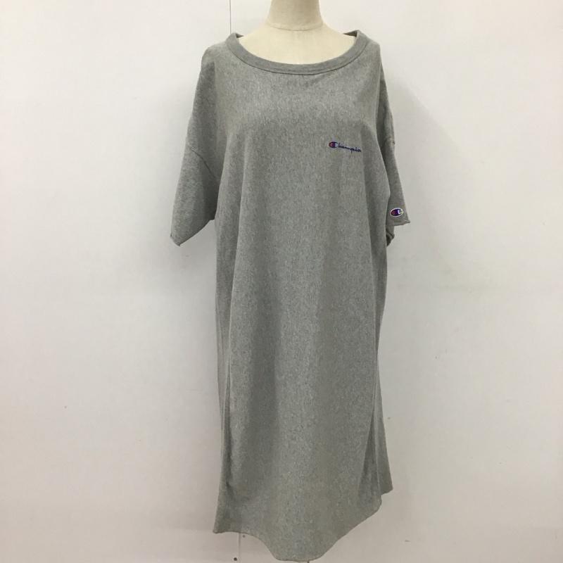 チャンピオン Champion ワンピース ひざ丈スカート CW-P311 REVERSE WEAVE 半袖 L ロゴ、文字 灰 / グレー /  レディース USED 古着 中古 10113812
