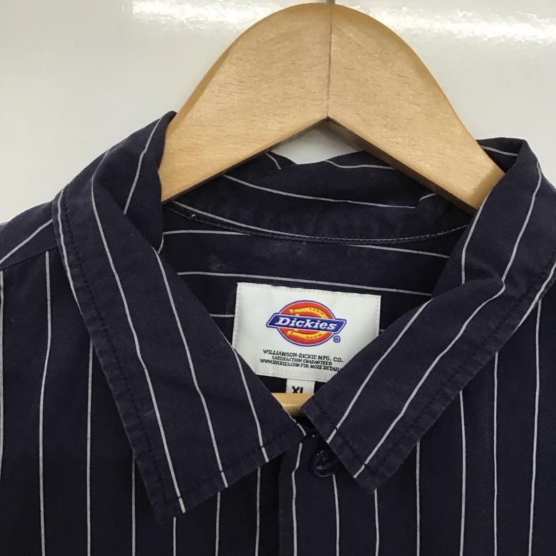 ディッキーズ Dickies シャツ、ブラウス 半袖 半袖シャツ ストライプシャツ カラーシャツ XL ストライプ 紺 / ネイビー /  メンズ USED 古着 中古 10143390