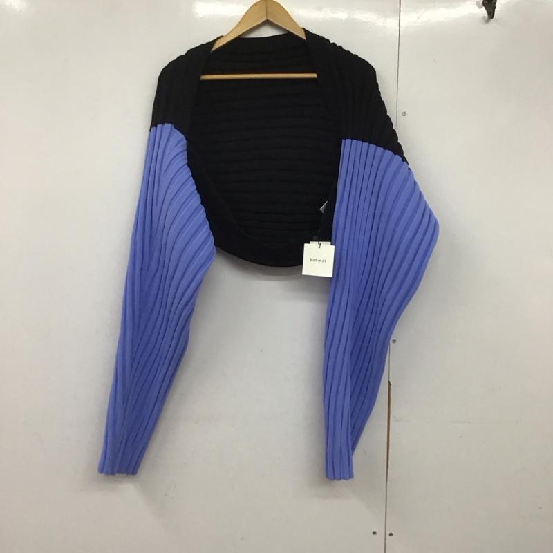古着 USED カーディガン 長袖 bohmal 533456 配色ダンボールニットボレロ マフラー タグ付き FREE 無地 黒 / ブラック / X 水色 / ライトブルー /  レディース USED 古着 中古 10144433