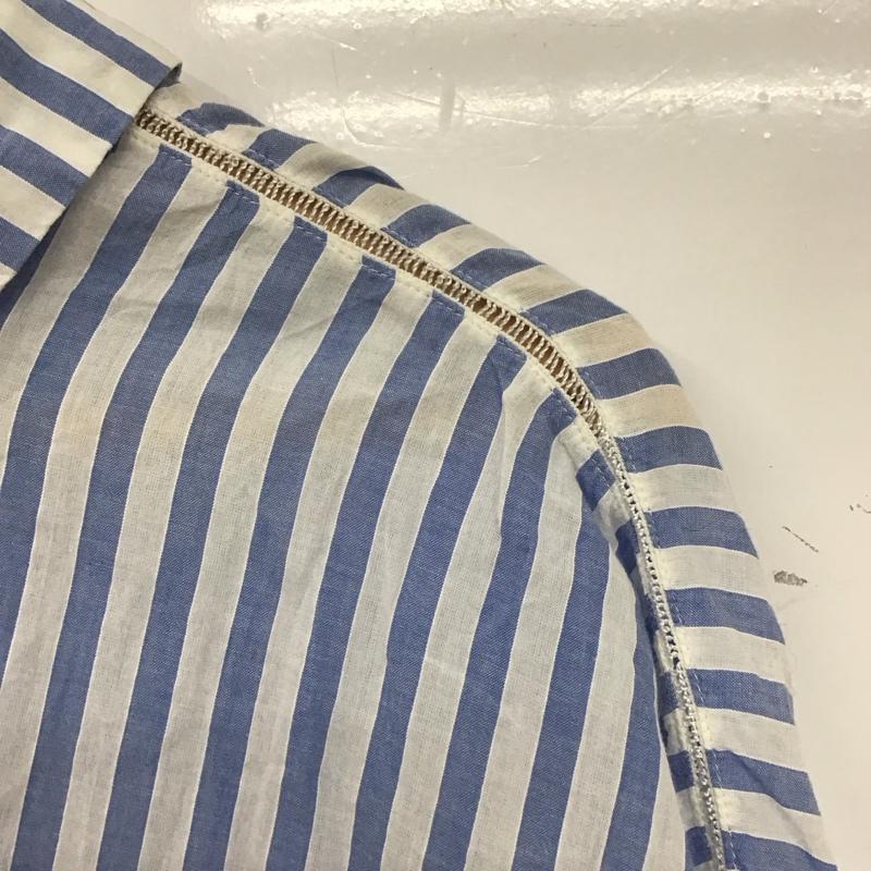 ザラベーシック ZARA BASIC シャツ、ブラウス 長袖 L ストライプ 白 / ホワイト / X 水色 / ライトブルー /  レディース USED 古着 中古 10133659
