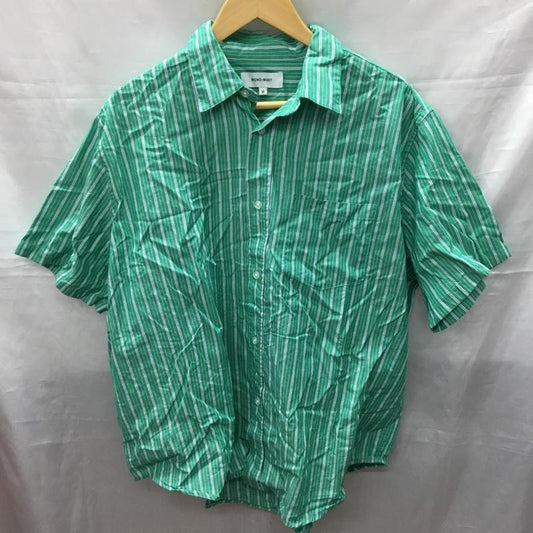 モノマート MONO-MART シャツ、ブラウス 半袖 sh870 オーバールーズ ブロードレギュラーカラーシャツ ビッグシルエット M ストライプ 緑 / グリーン / X 白 / ホワイト / X 紺 / ネイビー /  メンズ USED 古着 中古 10119332