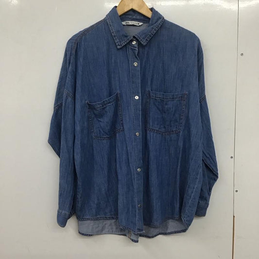 ザラ ZARA シャツ、ブラウス 長袖 デニムシャツ M 無地 水色 / ライトブルー /  レディース USED 古着 中古 10133623
