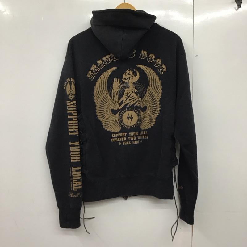 スカルフライト SKULLFLIGHT パーカー 長袖 ジップアップ フルジップ スリーブロゴ バックプリント 40 ロゴ、文字 黒 / ブラック /  メンズ USED 古着 中古 10144715
