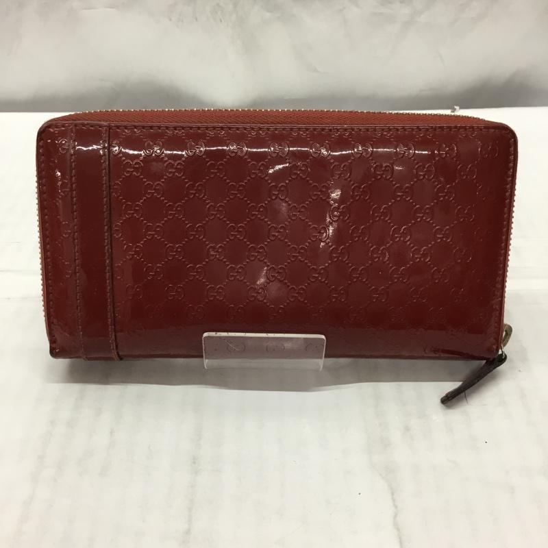 グッチ GUCCI 財布 長財布 マイクログッチシマ GG ラウンドファスナー エナメル ニース 総柄 赤 / レッド /  レディース USED 古着 中古 10116644