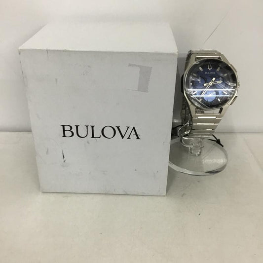 ブローバ BULOVA 腕時計 アナログ（クォーツ式） ハイプレシジョンクォーツ CURV カーブ 箱有 ロゴ、文字 青 / ブルー / X 銀 / シルバー /  メンズ USED 古着 中古 10133863