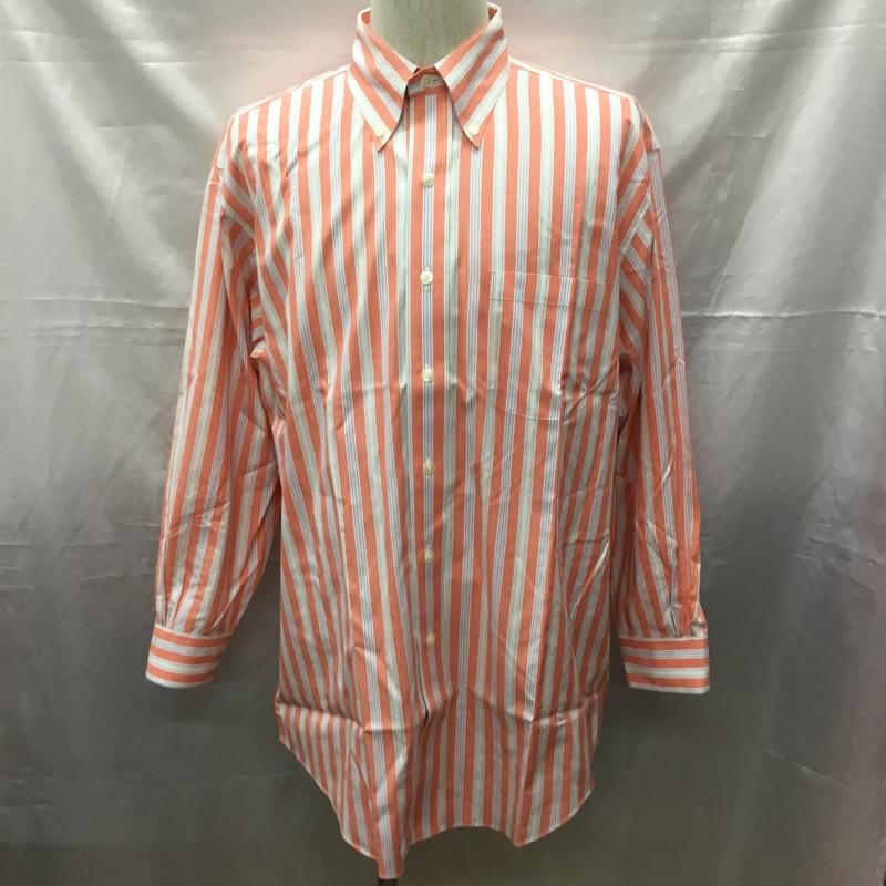 ブルックスブラザーズ BROOKS BROTHERS シャツ、ブラウス 長袖 ボタンダウン 胸ポケット ノーアイロン M ストライプ 白 / ホワイト / X 橙 / オレンジ / X 水色 / ライトブルー /  メンズ USED 古着 中古 10111377
