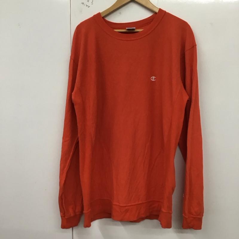 チャンピオン Champion カットソー 長袖 c3-t411 リバースウィーブRロングスリーブTシャツ 長袖カットソー クルーネック XL ロゴ、文字 橙 / オレンジ /  メンズ USED 古着 中古 10130069