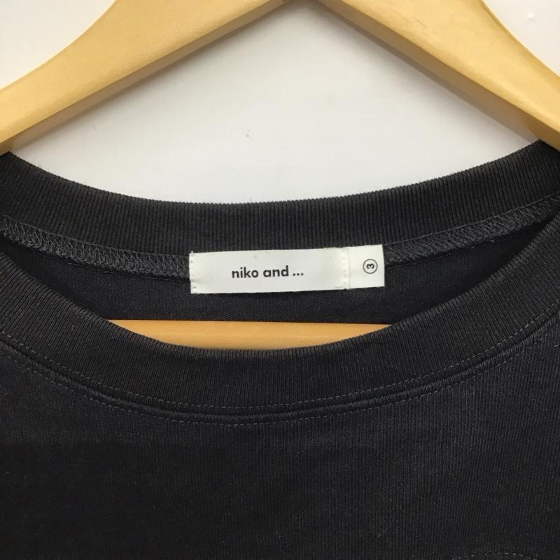 ニコアンド niko and... Tシャツ 長袖 M ロゴ、文字 X プリント チャコールグレー / チャコールグレー /  レディース USED 古着 中古 10146805