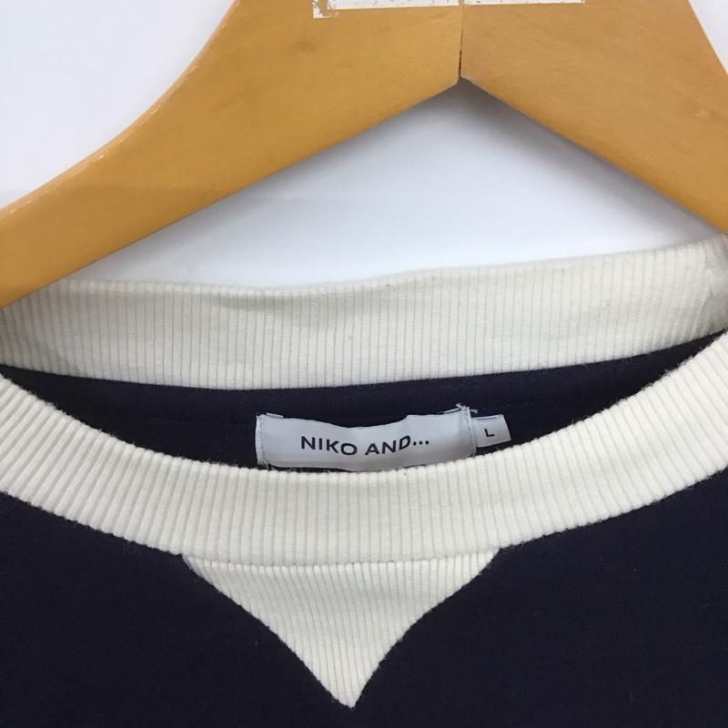 ニコアンド niko and... トレーナー 長袖 長袖トレーナー スウェット クルーネック プルオーバー L ロゴ、文字 白 / ホワイト / X 紺 / ネイビー /  メンズ USED 古着 中古 10144955