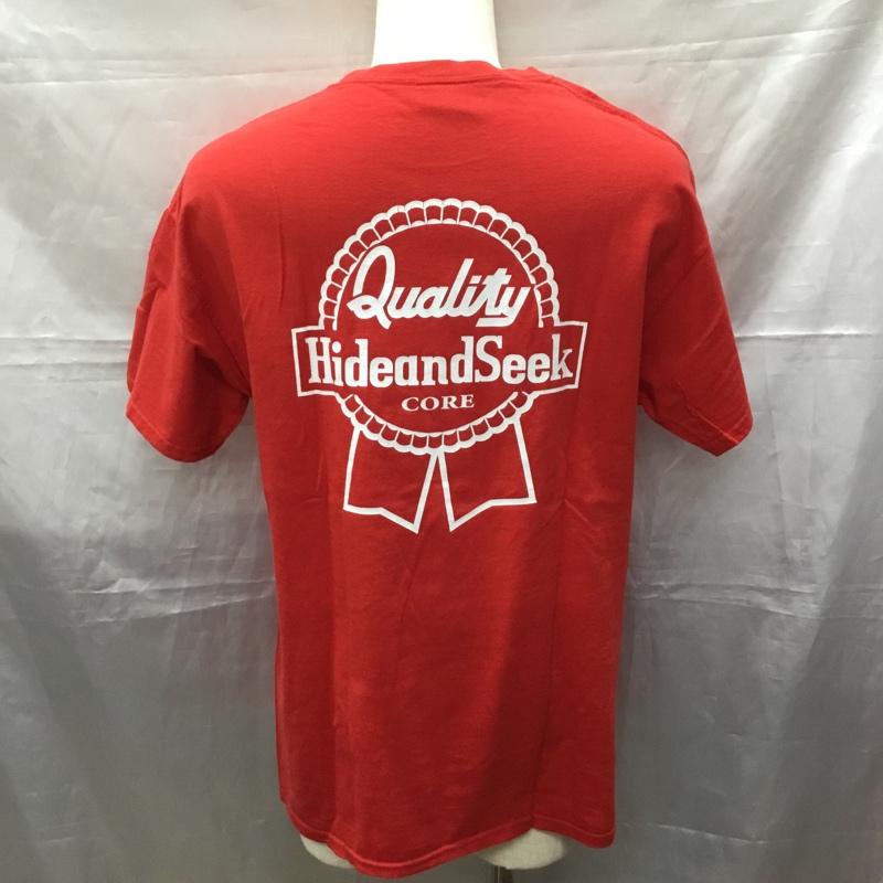 ハイドアンドシーク HIDE AND SEEK Tシャツ 半袖 半袖カットソー プリントTシャツ クルーネックカットソー L ロゴ、文字 赤 / レッド /  メンズ USED 古着 中古 10111933